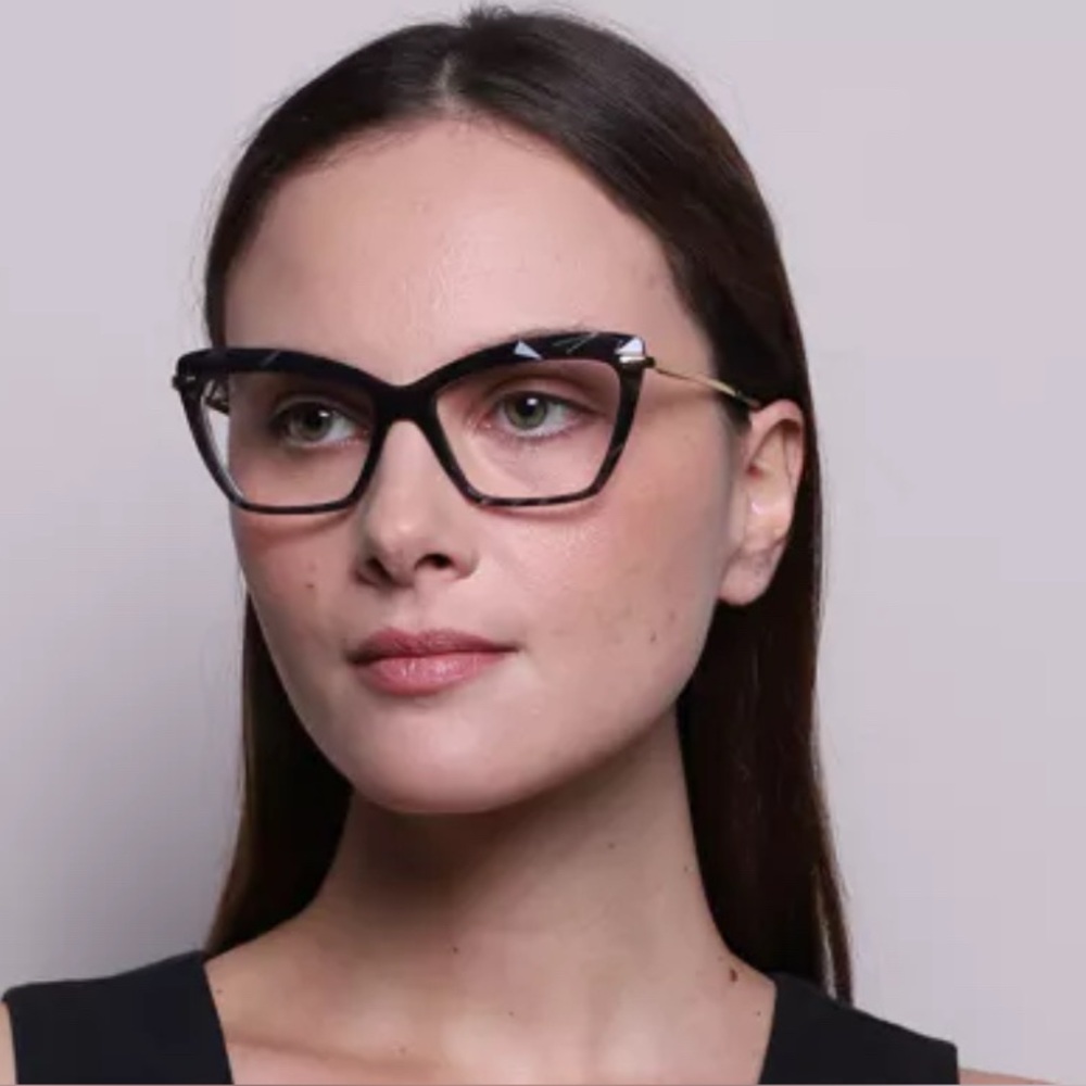 Dolce & Gabbana Black Cat-Eye Optical Glasses with Gold Temples